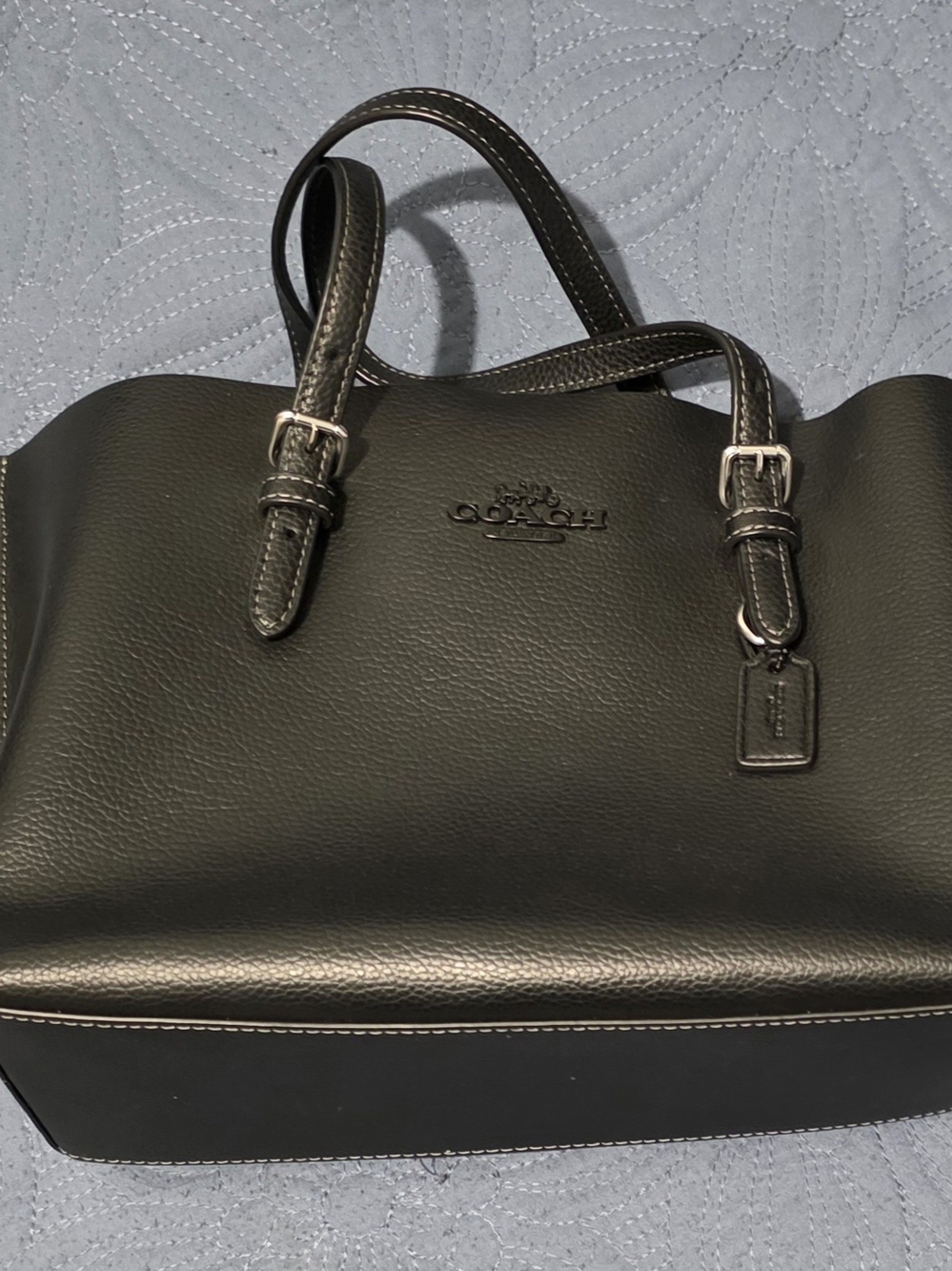 Coach Black Pebble Leather Tote with Silver Hardware